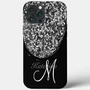 Personalised Black Silver Glitter Sparkle Name iPhone 13 Pro Max Case