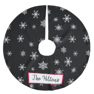 Personalised Black Snowflake Christmas Skirt Brushed Polyester Tree Skirt