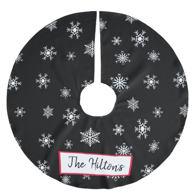 Personalised Black Snowflake Christmas Skirt Brushed Polyester Tree Skirt (Front)