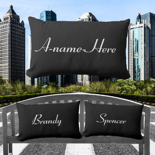 Personalised  black solid with white name custom lumbar cushion