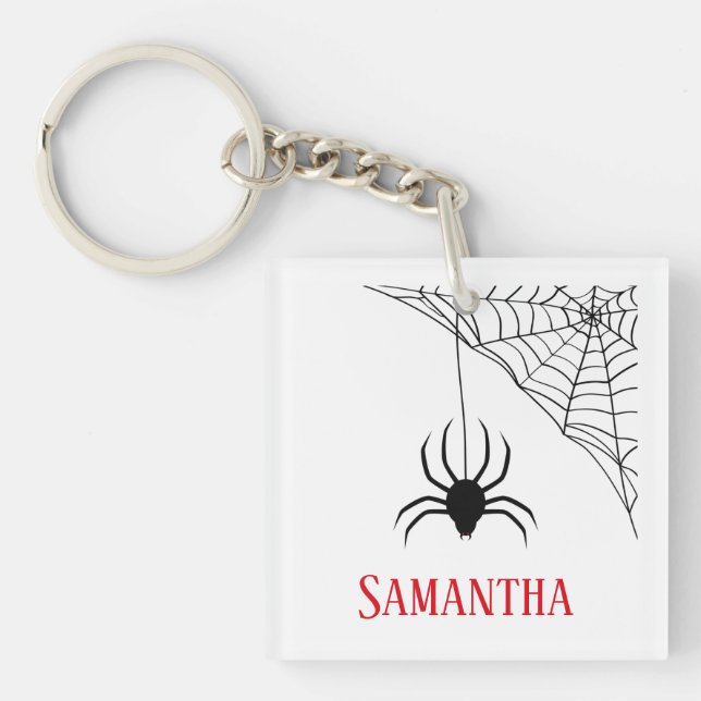 Personalised Black Spider and Spider Web  Key Ring (Front)