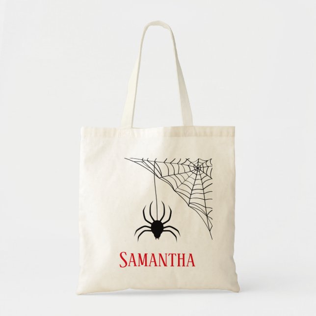 Personalised Black Spider and Spider Web Tote Bag (Front)