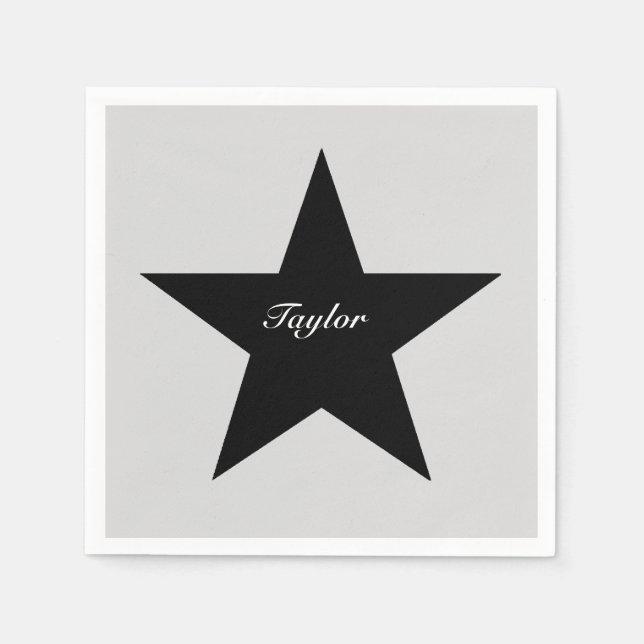 Personalised Black Star Print Paper Napkin (Front)