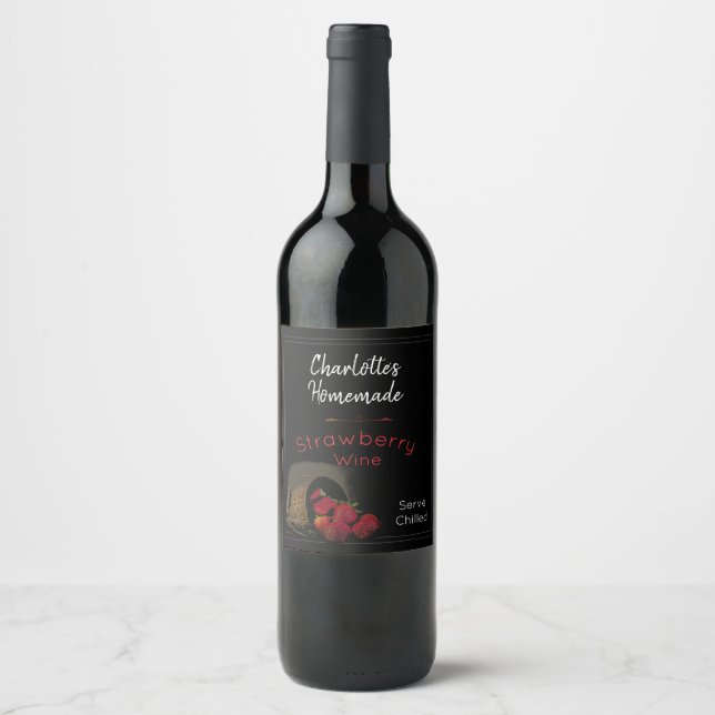Personalised  Black Strawberry Wine Wine Label (Front)