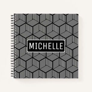 Personalised Black Striped Cubes Notebook