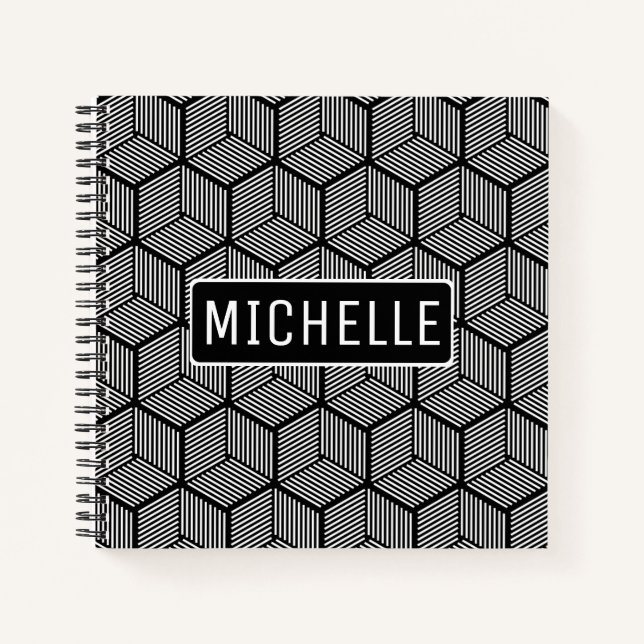 Personalised Black Striped Cubes Notebook (Front)