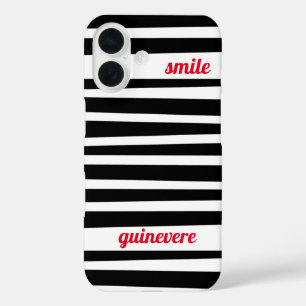 Personalised Black Stripes smile iPhone 16 Case