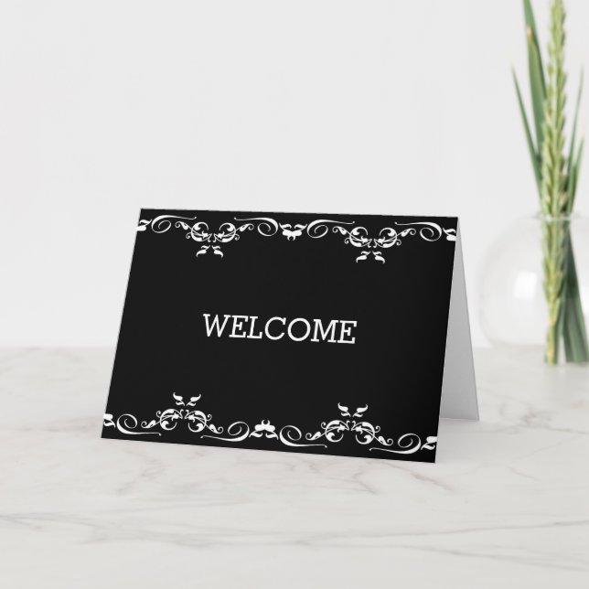 Personalised Black Swirl Boarder Welcome Card (Front)