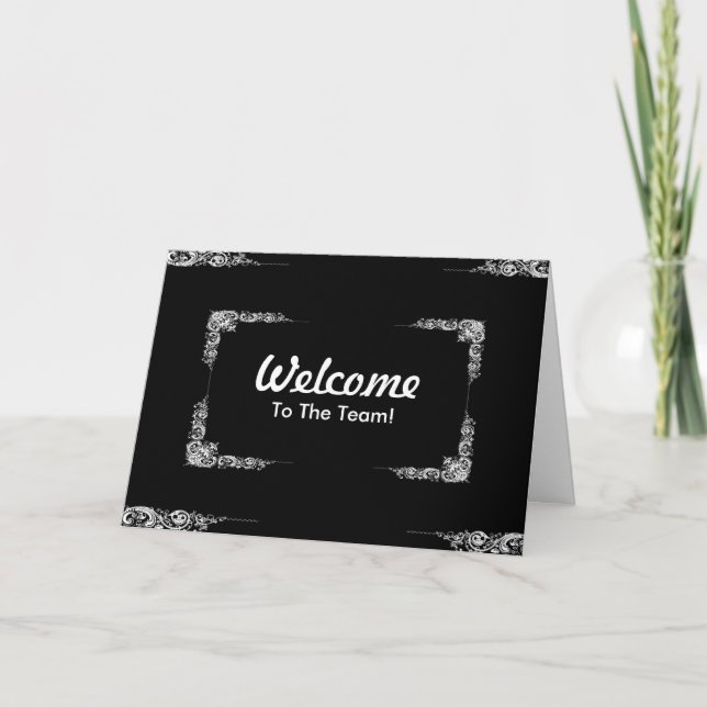 Personalised Black Swirl Border Welcome Card (Front)