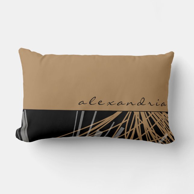 Personalised Black & Tan Abstract Ribbons Lumbar Cushion (Front)