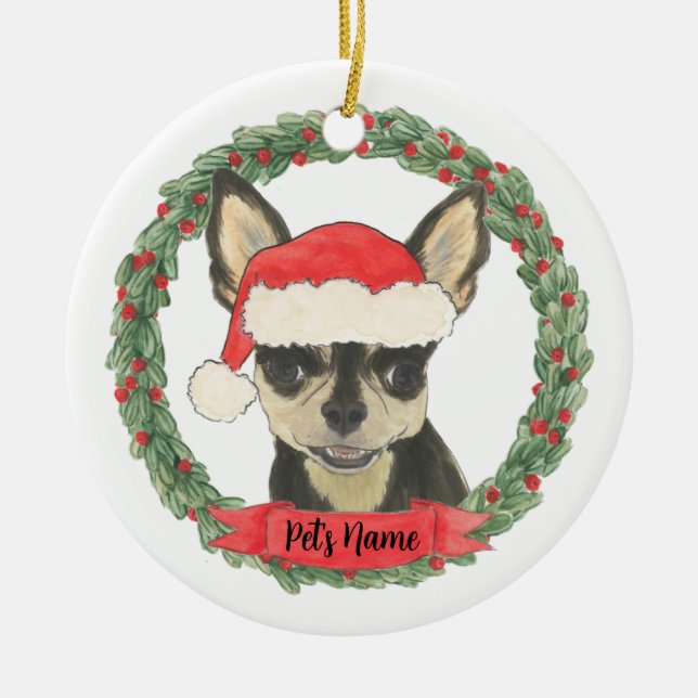 Personalised Black & Tan Chihuahua Ceramic Ornament (Front)