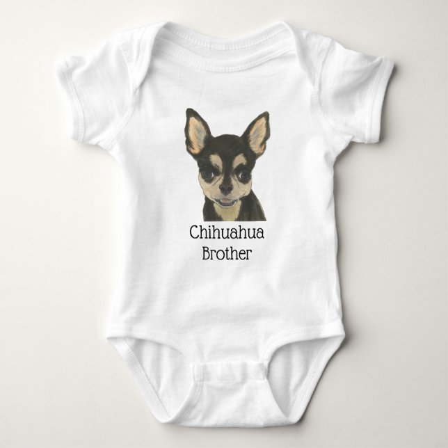 Personalised Black Tan Chihuahua Dog Baby Bodysuit (Front)