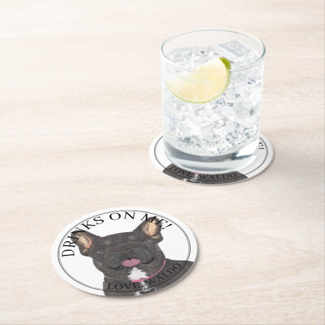 Personalised Black Tan Tricolor Frenchie Bulldog Round Paper Coaster (Insitu)