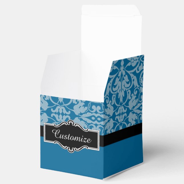 Personalised Black & Teal Damask Cube Favour Box (Opened)