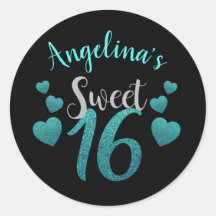 Personalised Black & Teal Glitter Sweet 16
