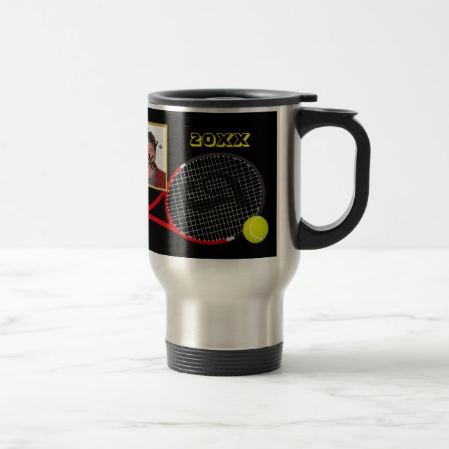 Personalised Black Tennis photo tumbler Travel Mug (Right)