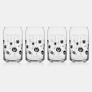 Personalised Black Text Spooky Wedding Can Glass