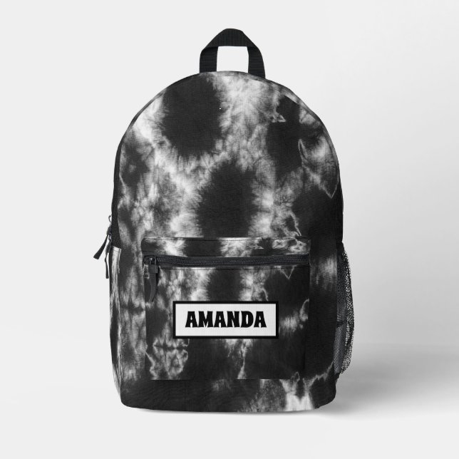 Personalised Black Tie Dye  Printed Backpack (Front)