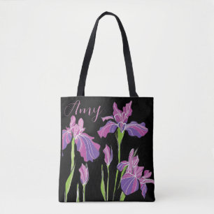 Personalised Black Tote Bag - Purple Pink Iris