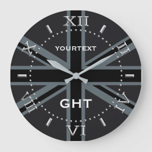 Personalised Black Union Jack British Flag Dial Large Clock