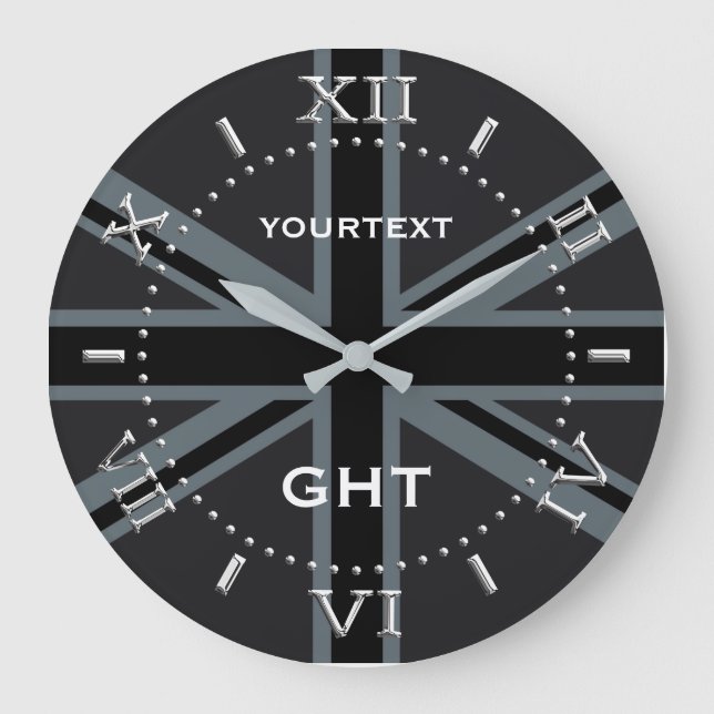 Personalised Black Union Jack British Flag Dial Large Clock (Front)