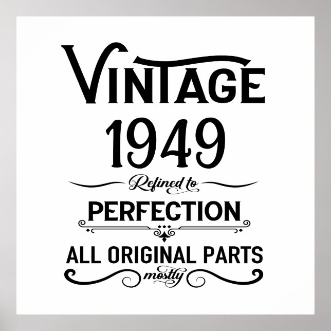 Personalised black vintage 75th birthday party poster (Front)