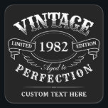 Personalised Black Vintage Aged To Perfection Square Sticker<br><div class="desc">Black and white fun vintage aged to perfection adult birthday gift idea for men,  great for any age birthday celebration,  or other occasions. Custom it with your own text.</div>