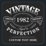 Personalised Black Vintage Aged To Perfection Square Sticker<br><div class="desc">Black and white fun vintage aged to perfection adult birthday gift idea for men,  great for any age birthday celebration,  or other occasions. Custom it with your own text.</div>