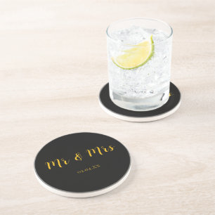 Personalised Black w/ Yellow Mr & Mrs Coaster