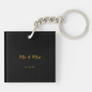 Personalised Black w/ Yellow Mr & Mrs Key Chain