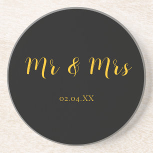 Personalised Black w/ Yellow Mr & Mrs Sandstone Coaster