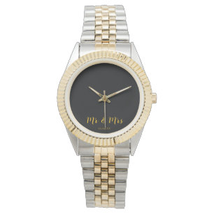 Personalised Black w/ Yellow Mr & Mrs Watch