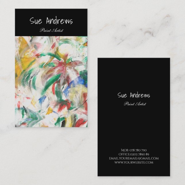  Personalised Black Watercolor Abstract Artist  Business Card (Front/Back)