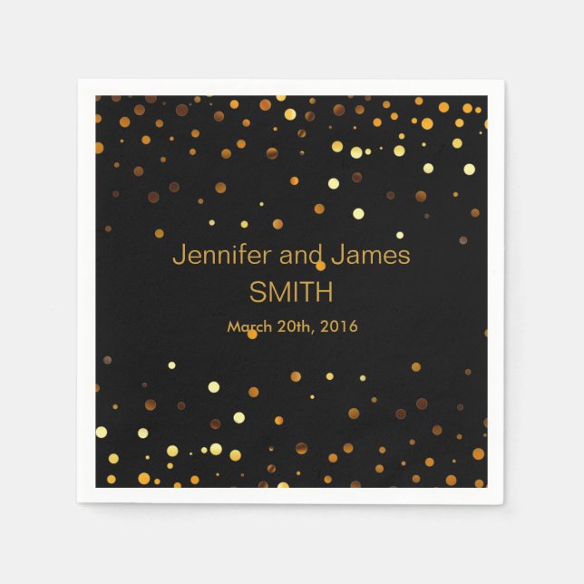 Personalised Black Wedding Confetti Gold Glitter Napkin (Front)