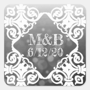 Personalised Black Wedding Date & Initials Sticker
