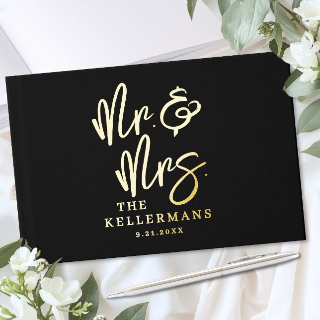 Personalised Black Wedding Gold Guest Book (Personalized Black Wedding Gold Foil Guest Book)