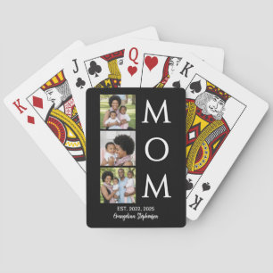 Personalised Black White 3 Photo Mum Established Playing Cards
