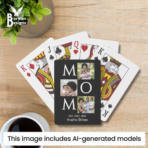 Personalised Black White 3 Photo Mum Established Playing Cards