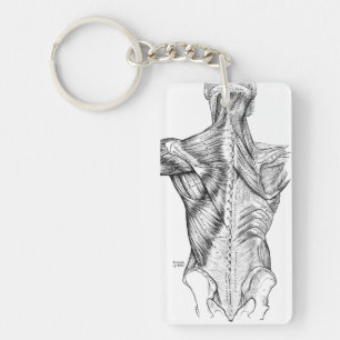 Personalised Black White Anatomy Art Back Muscles Key Ring