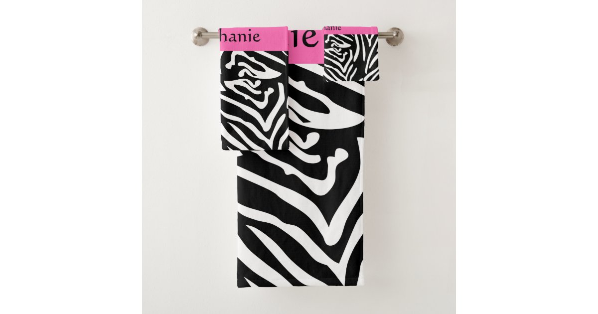 Personalised Black, White and Hot Pink Zebra Print Bath Towel Set | Zazzle.com.au