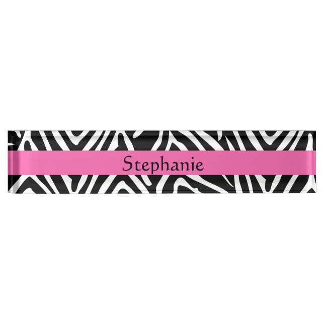 Personalised Black, White and Hot Pink Zebra Print Nameplate (Front)