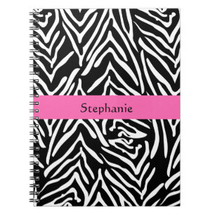 Personalised Black, White and Hot Pink Zebra Print Notebook