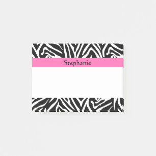 Personalised Black, White and Hot Pink Zebra Print Post-it Notes