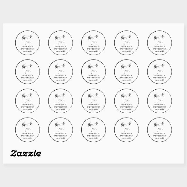 Personalised Black & White Baby Shower Thank You  Classic Round Sticker (Sheet)