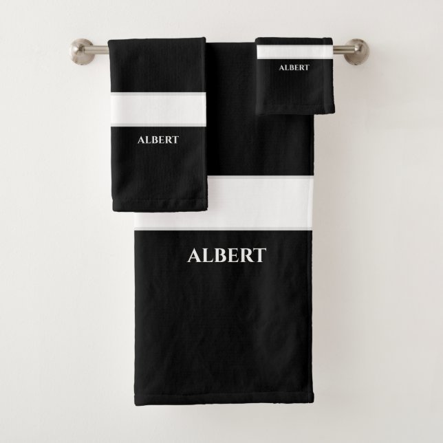 Personalised Black White Bath Towel Set (Insitu)