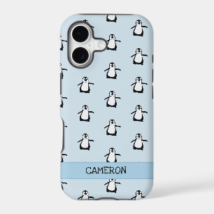 Personalised Black White Blue Cute Penguin