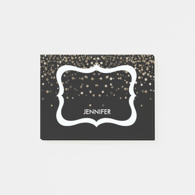 Personalised Black & White Border with Glitter Post-it Notes (Front)