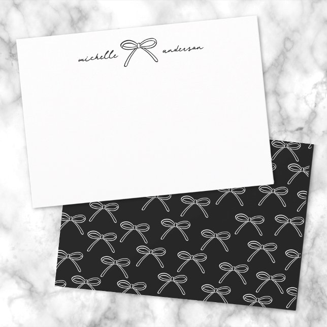 Personalised Black White Bow Name Card (Personalized Black White Bow Name Note Card)