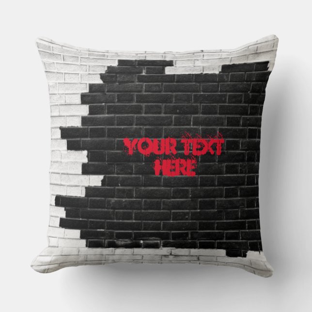 Personalised Black & White Brick Wall Cushion (Front)