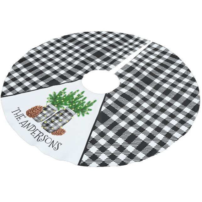 Personalised Black White Christmas Brushed Polyester Tree Skirt (Angled)
